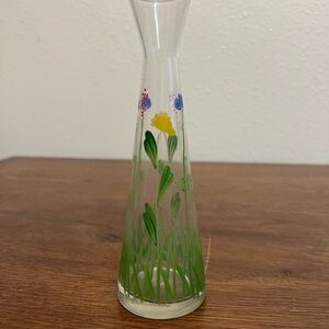 Two’s Company Hand-Painted Glass Vase 7” Floral Wildflower Bud Vase Cottagecore